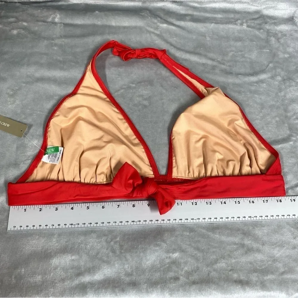 NEW J. Crew DD Halter Tie Back Bikini Top w/ Mesh V Neck Size XL Venetian Red